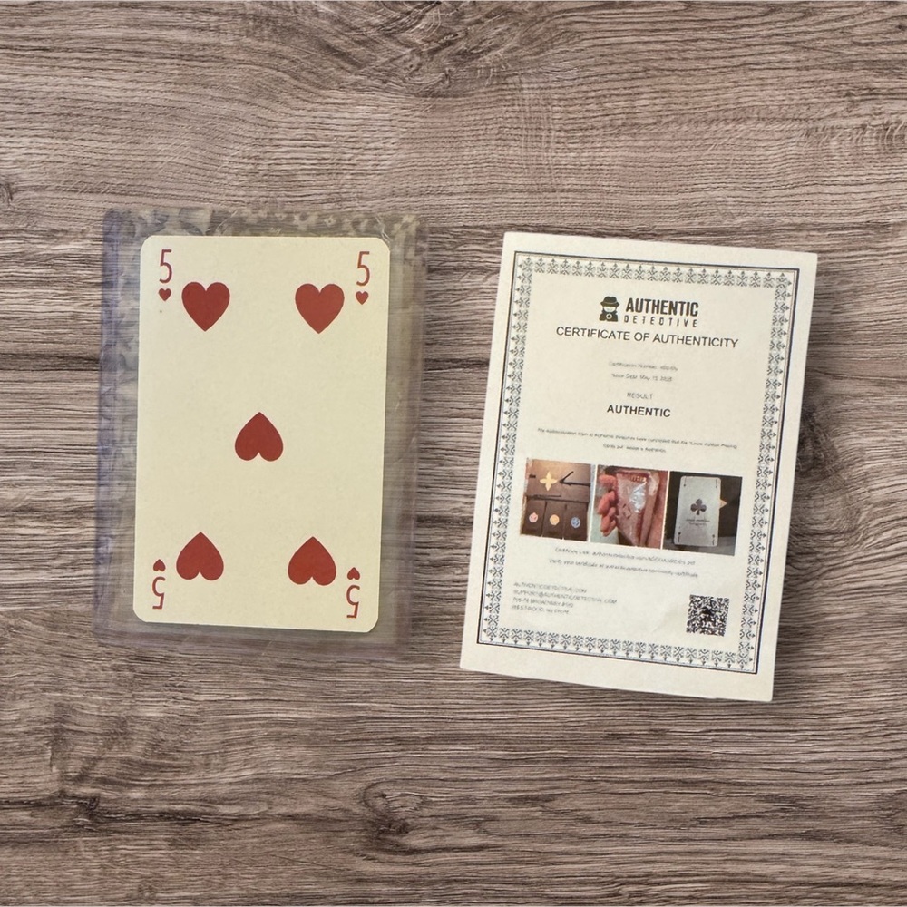 Authentic Louis Vuitton 5 of Hearts Card w/ COA – Blue LV Back